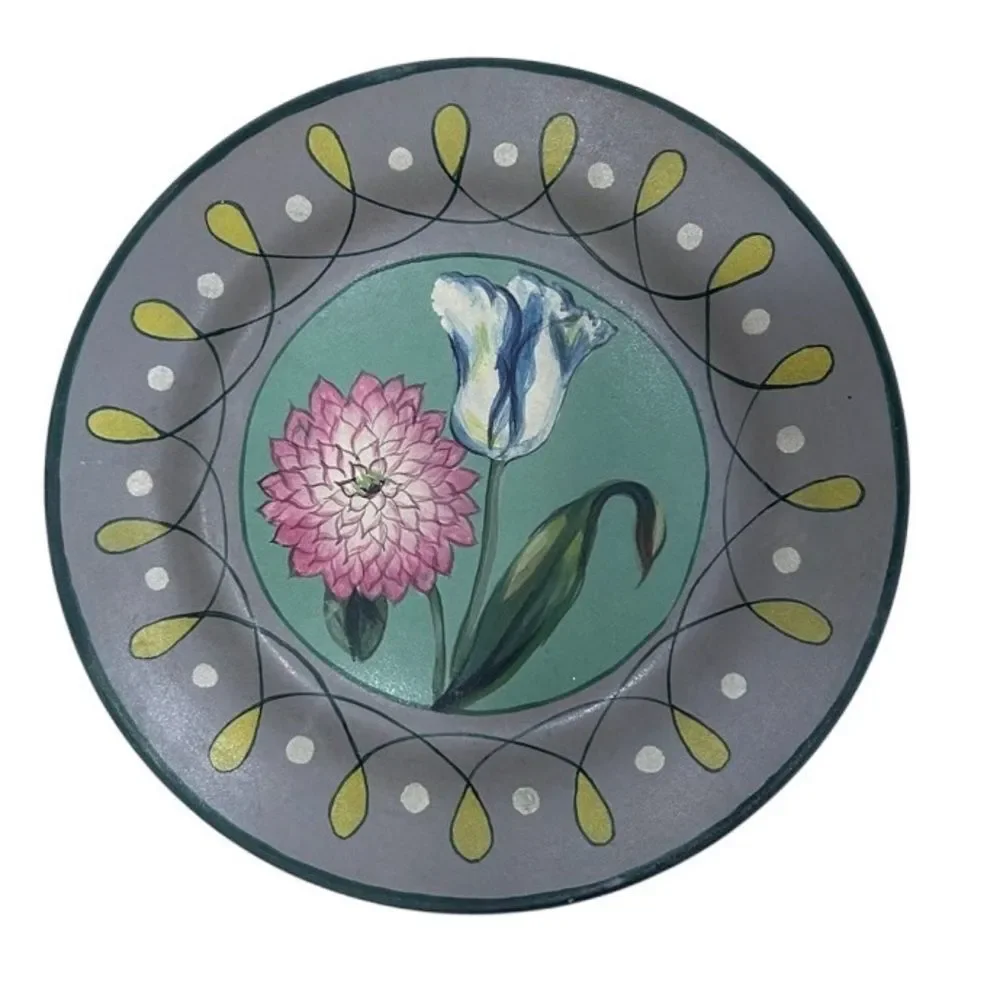 Decorative Ceramic Plate Home OS Multicolor Floral Round -Hanger Attached